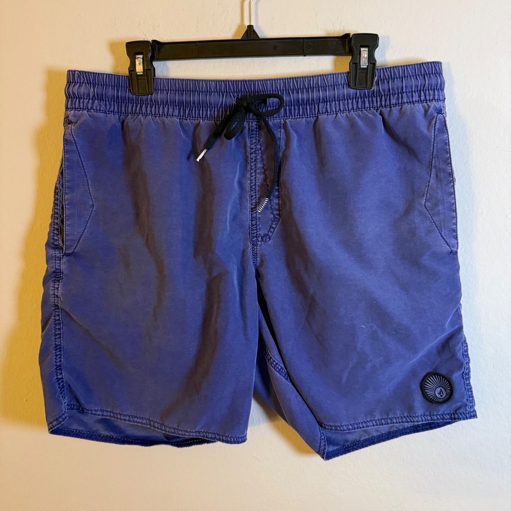 Volcom Mens Faded Blue Elastic Waist Board Shorts Swim Trunks Size L 32W